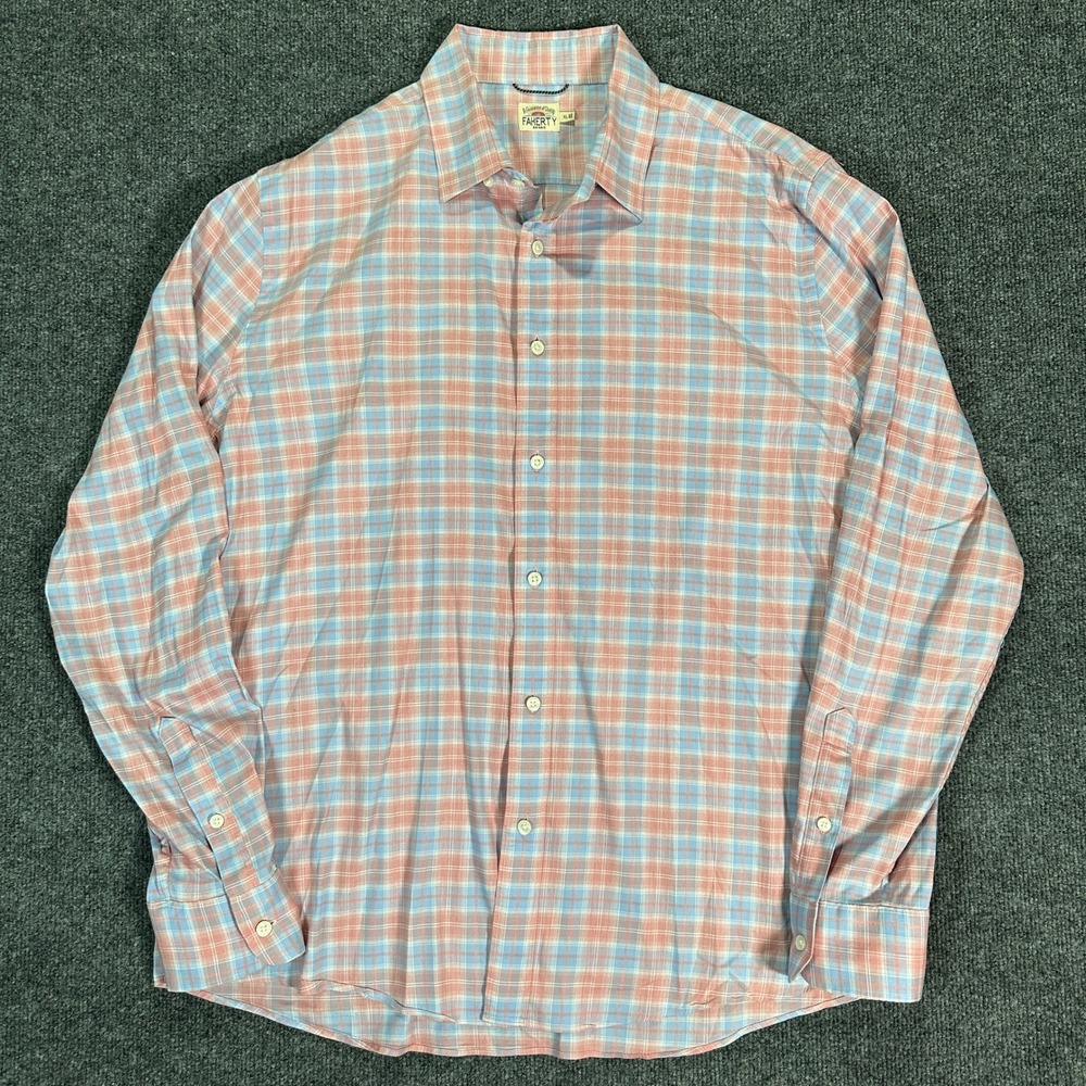 Faherty Movement Shirt Men's Size XL Pink Blue Plaid Supima Cotton Button Down